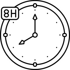 Sticker - 8 hour clock icon in black outline.