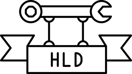 Sticker - HLD text ribbon with Wrench icon in thin line art.