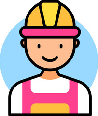 Sticker - Construction man icon in flat style.