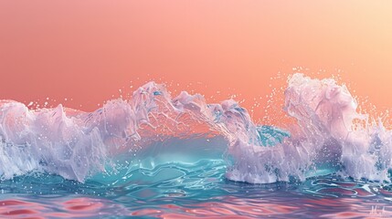 In a serene dance, pastel-hued waves gracefully crest and break upon a backdrop of soft pop-art wallpaper