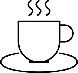 Poster - Hot cup on plate icon in thin line art.