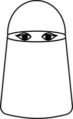 Sticker - Black line art illustration of Muslim Woman Face icon.