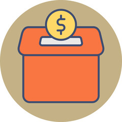 Sticker - Flat style Money box icon in orange color.