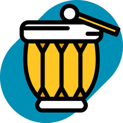 Sticker - Drum with Stick icon in yellow and white color.