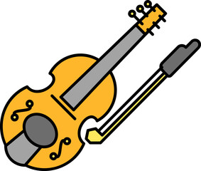 Canvas Print - Violin or Fiddle with Bow icon in yellow and grey color.