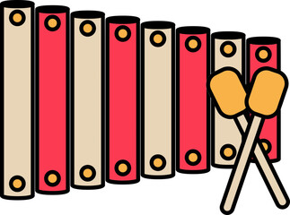 Sticker - Xylophone icon in brown and pink color.