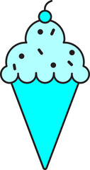 Sticker - Ice Cream Cone Icon In Cyan Color.