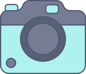 Sticker - Blue Camera Icon Or Symbol In Flat Style.