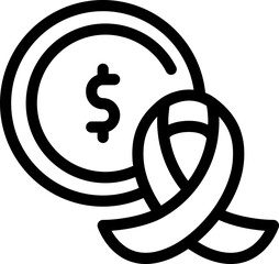 Wall Mural - Money Coin with Aids or Cancer Ribbon icon in black line art.