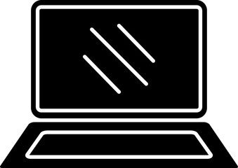 B&W Illustration Of Laptop Icon in Flat Style.