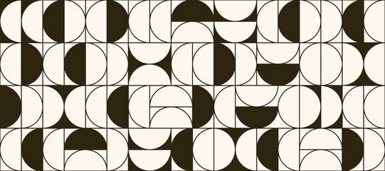 monochrome semicircle seamless pattern. abstract geometric half circle and square repeating backgrou