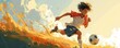 © Pooja - football or soccer player boy running fast and kicking a ball while training and playing a match, dynamic active pose of kids and children success in sports championship in cartoon style,Generative AI