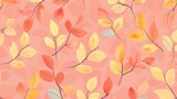 Fototapeta Storczyk - Vibrant Autumn Leaves Pattern: Yellow, Orange, and Red Foliage on Soft Pink Background