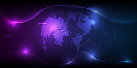 Wall Mural - Vector illustrations of Abstract blue purple futuristic globe digital economic or metaverse with glowing particles around.Digital innovation and technology concepts.