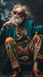 © Sergei - old smoker, man with falling cup of coffee