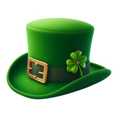 Wall Mural - St. Patrick's Day leprechaun hat with Lucky Irish Four Leaf Clover isolated transparent background AI Generated