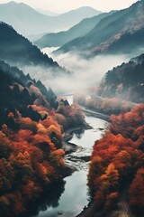 Wall Mural - Colorful autumn landscapes: scenic views of forests, mountains, and lakes in the fall season