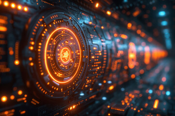 Wall Mural - lights in binary code tunnel