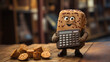 Cartoon Cookie Character Holding a Calculator