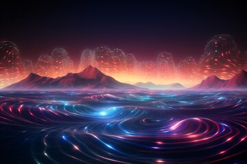 Wall Mural - fantastic quantum interference pattern of ocean waves: a vivid and colorful 3d illustration