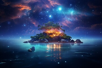 Wall Mural - starry-eyed floating island in a surreal summer sky: a captivating 8k art image