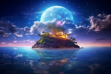 Wall Mural - starry-eyed floating island in a surreal summer sky: a captivating 8k art image