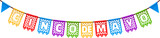Fototapeta  - Mexican cinco de mayo holiday pennants. Isolated cartoon vector hanging papel picado flag garland, vibrant party decorations for celebration Hispanic heritage, symbolizing joy and cultural pride