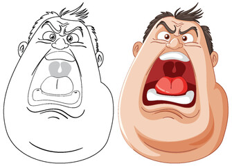 Canvas Print - Two stages of a man's angry facial expression.