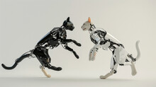 Robotic Cats Meowing And Jumping, Technology Meets Feline Fight 3d Render