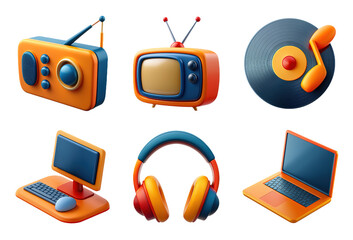 Technology icon set, 3D render style, on white or transparent background.