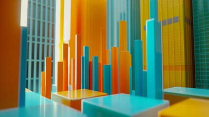 Wall Mural - Abstract 3D illustration graph with cityscape. Financial growth concept.