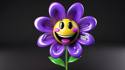 cartoon lilac flower. a cartoon character with a happy face and funny lilac flower on a black background