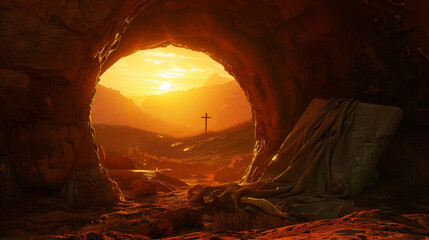 Resurrection Morning: The Empty Tomb of Christ at Sunrise, Symbolizing Easter's Promise