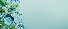 World Water Day Banner Concept With Fresh Leaves Dew Drops Blue Serene Background With Space For Text Or Copy