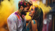 © Photocreo Bednarek - Intimate couple covered in Holi colors outdoors