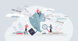 © VectorMine - Data breach and information leakage after cyber attack tiny person concept. Hacking threat and privacy danger after connection vulnerability vector illustration. Confidential account danger and risk