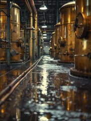 Chemical plant vats and pipes mix compounds, shaping materials for daily life.