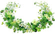 Green Clover Adorned with Ribbons and Flowers Isolated on Transparent Background PNG.