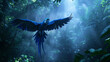 blue macaw flying and show wings in tropical forest