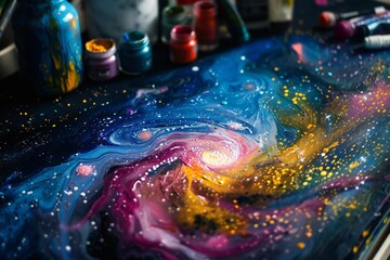 Wall Mural - Liquid galaxy background made of paint Generative Ai 