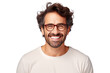Studio portrait of handsome young Caucasian Americana man wear glasses and casual shirt with a beautiful smiling isolated on transparent png background.