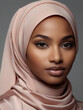 © triocean - Gorgeous stylish black Muslim woman with beautiful makeup and luxurious silk hijab