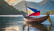 Philippines Nature. Old Boat With A Cultural Flag