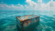 Shipping cargo container floating in the sea. Lost container.