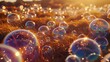 An endless field of iridescent bubbles in varying sizes, shimmering in a mysterious landscape