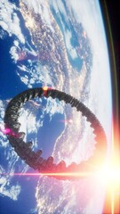 Wall Mural - ufo spaceship hovering in the sky elements furnished by nasa, vertical