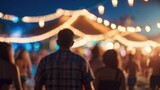 Fototapeta Sport - Defocused People is having a beach party at night in the summer event festival vacation on a blurred background