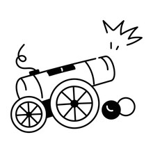 Trendy Line Icon Of Cannon Weapon 