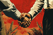 A vintage style poster featuring a handshake between a banker and a farmer symbolizing the collaboration between traditional finance and emerging agricultural markets