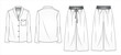 Flat sketch vector Shirt Women's top and bottom Set pajama set and flared long pant sleep wear set fashion illustration template